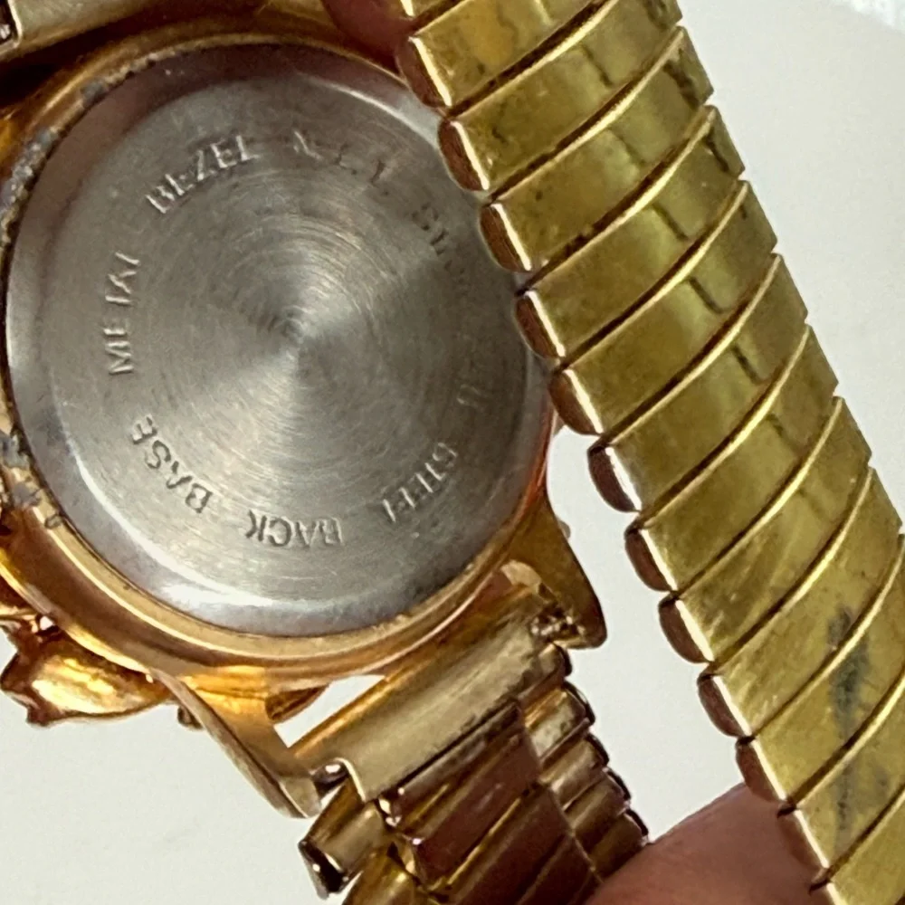 Park lane cocktail vintage glam gold tone Roman numerals rhinestone bezel